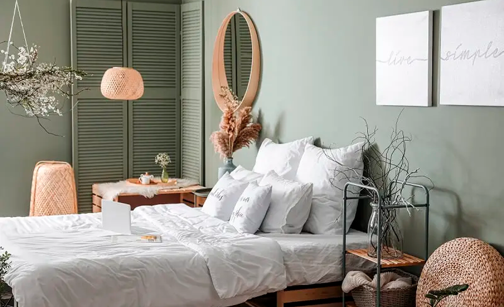 Quarto com tom de verde oliva